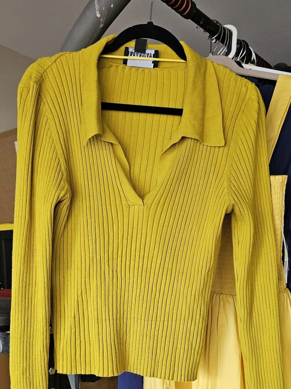 Yellow Ribbed Collared Knit Top - Picture 1 of 1